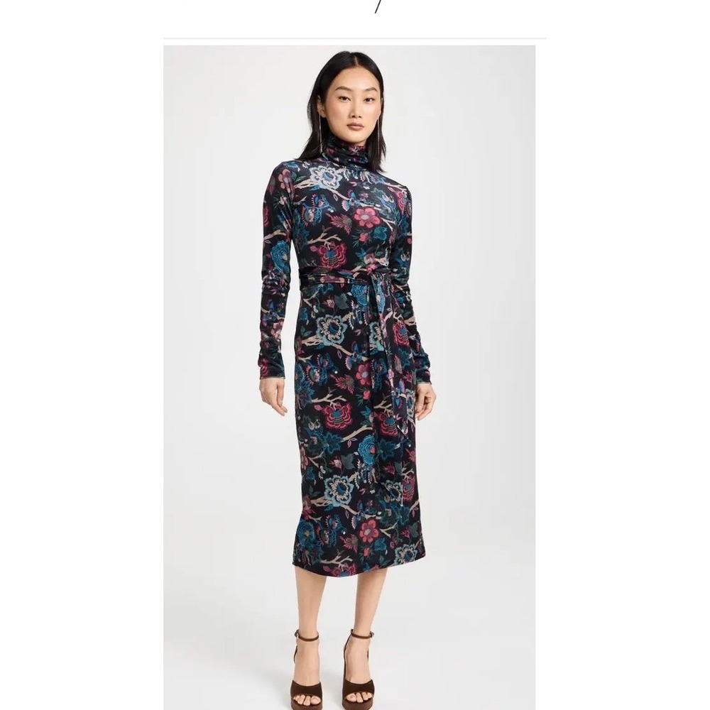 Cara Cara Piper Midi Dress XS Floral Long Sleeve Turtleneck Belted Fall Tapestry